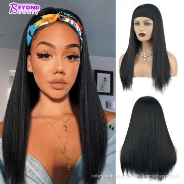 Long Wig Natural Color Headband Wigs Straight Synthetic Hair Mixed Wig for Black Women